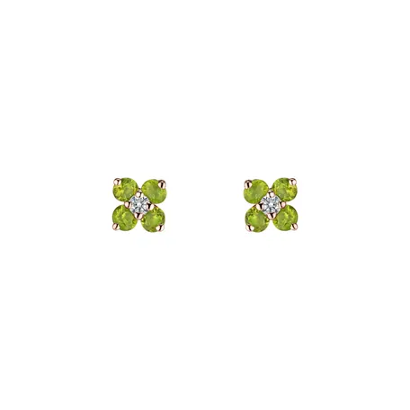 Náušnice s diamantom a peridotmi Divine Bloom