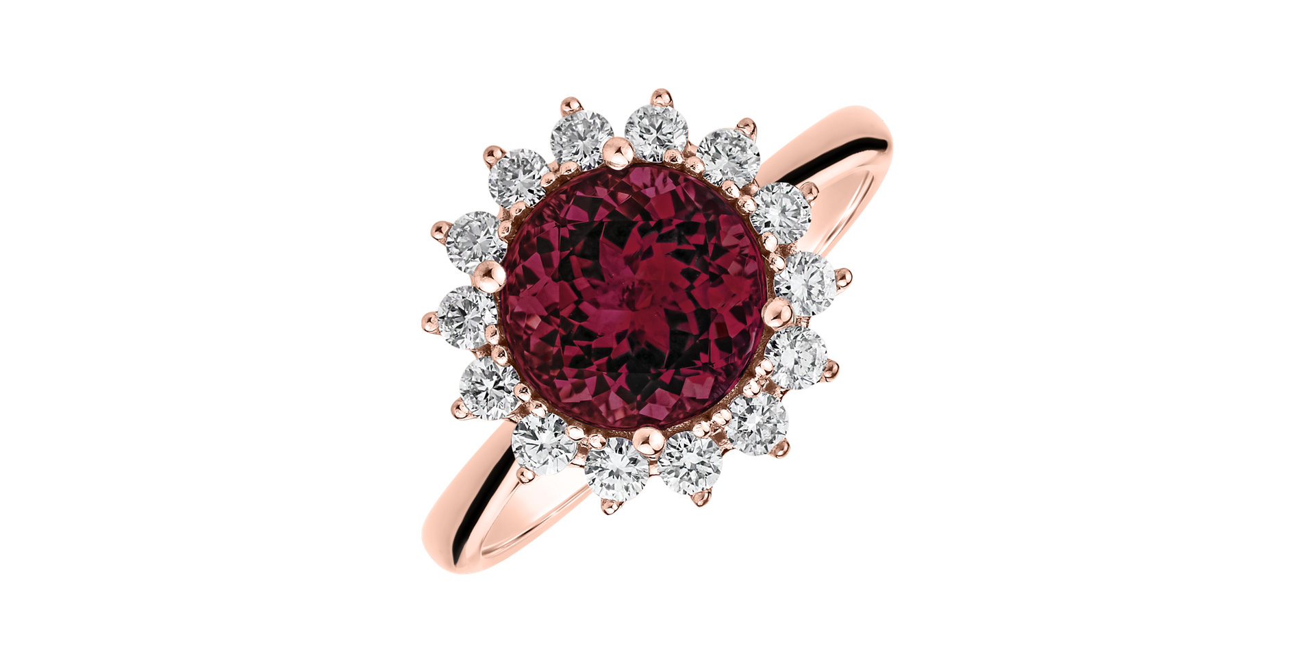 Prsteň s diamantmi a rhodolitom Stellar Sun