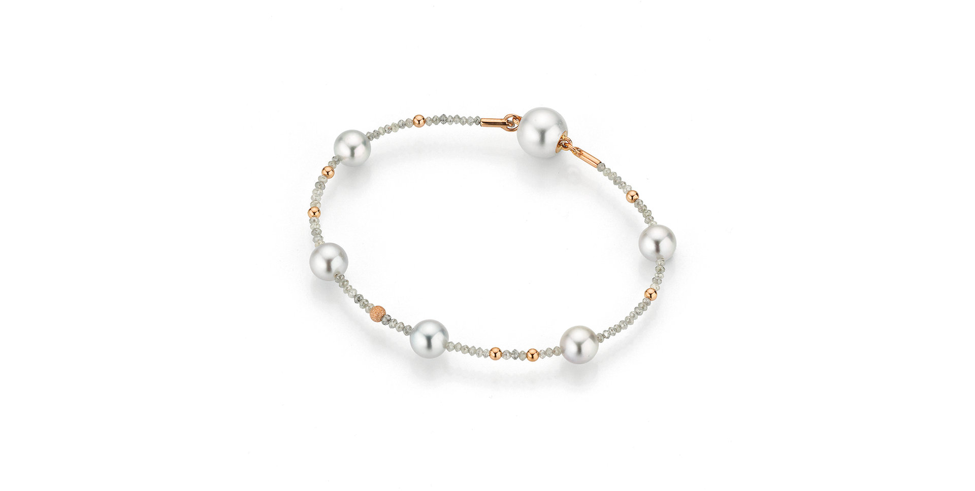 Náramok s diamantmi a morskými šedými perlami Akoya a bielymi Južnými perlami Castaway