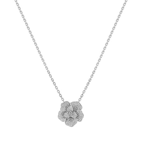 Prívesok s retiazkou 14kt biele zlato s diamantmi Pristine Rose