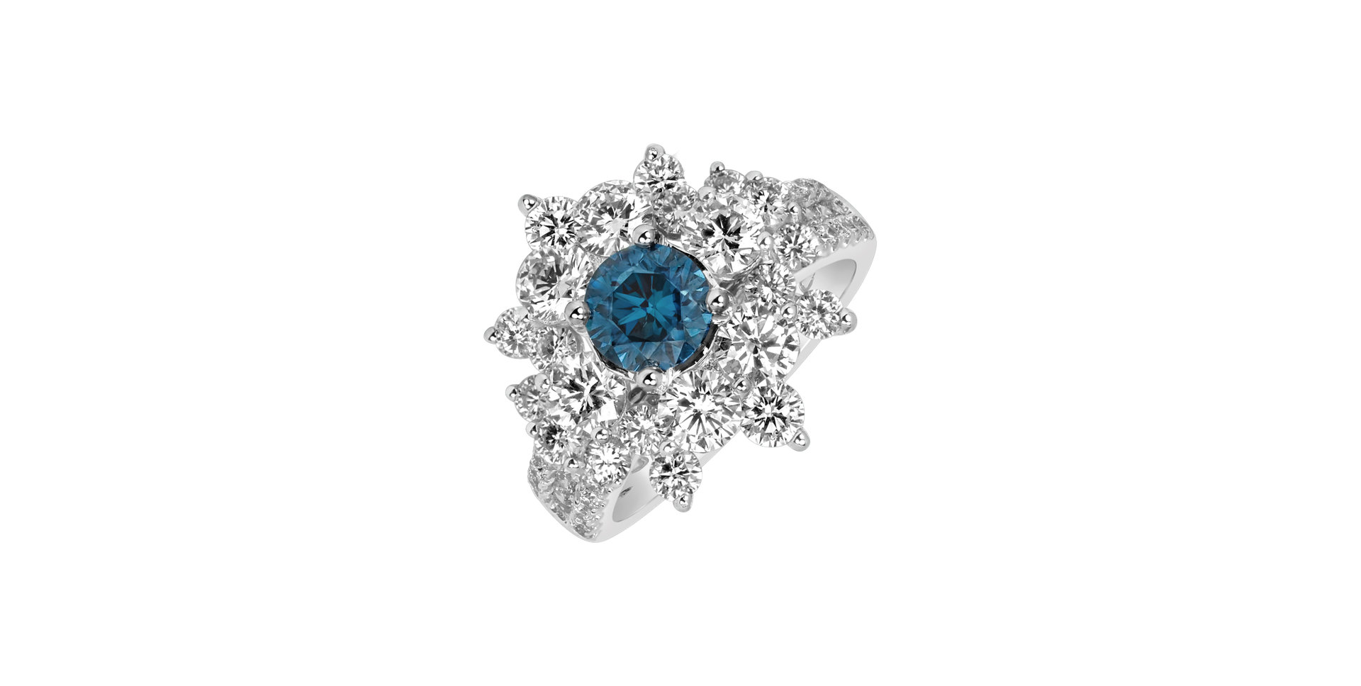 Prsteň s modrým diamantom a bielymi diamantmi Blue Treasure