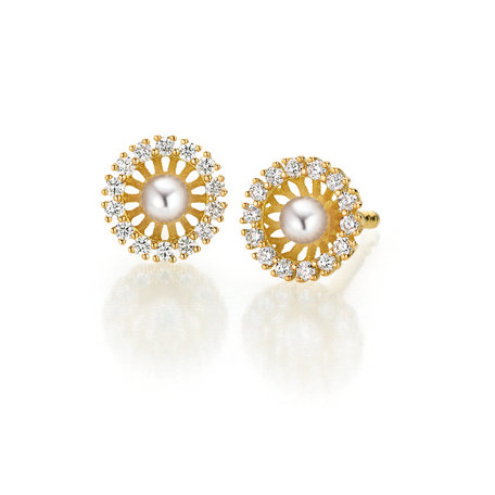 Náušnice s diamantmi a perlou Swing Boho Pearl