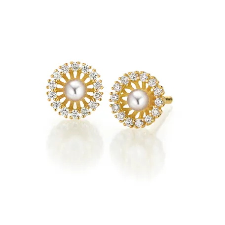 Náušnice s diamantmi a perlou Swing Boho Pearl