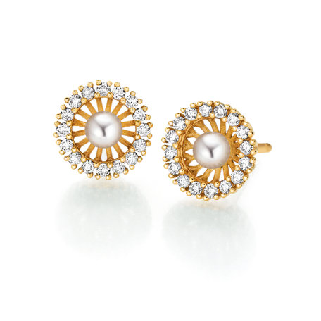 Náušnice s diamantmi a perlou Swing Boho Pearl