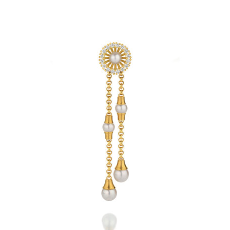Náušnice s diamantmi a perlou Swing Boho Pearl