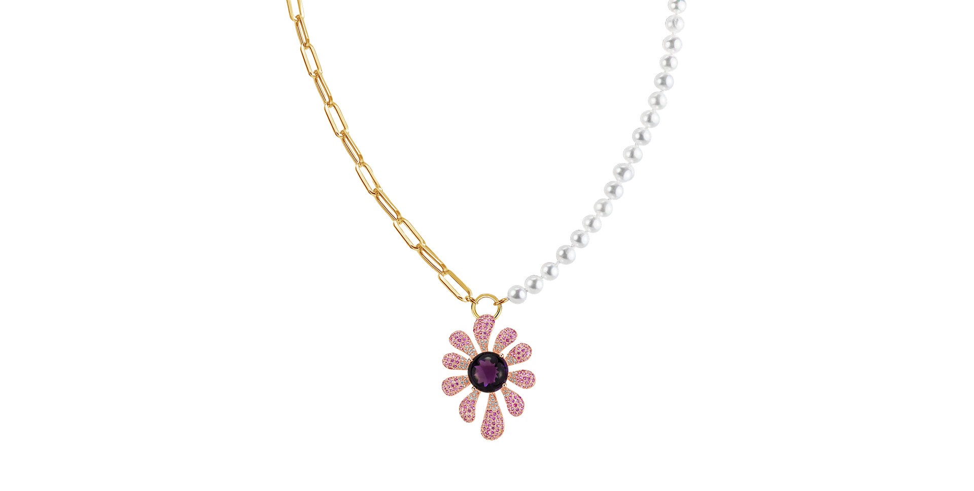 Náhrdelník s diamantmi, drahokamami a perlou Rosales