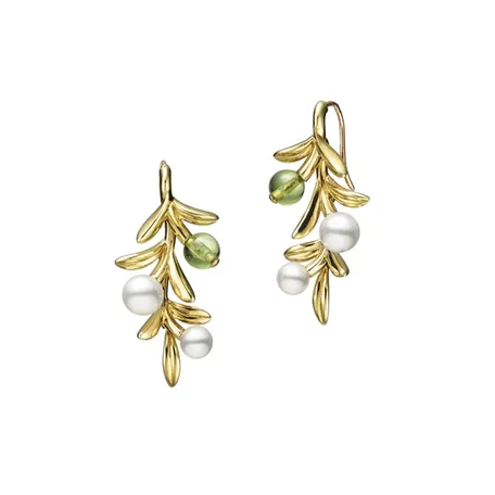 Náušnice s peridotom a perlami Olive Earrings