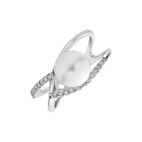Prsteň s diamantmi a perlou Pearl Flame