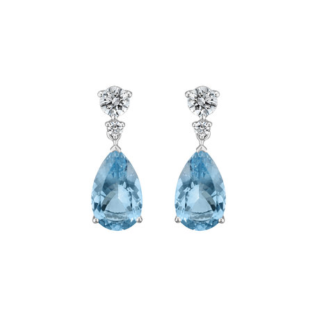 Náušnice s diamantmi a akvamarínom Royal Tears