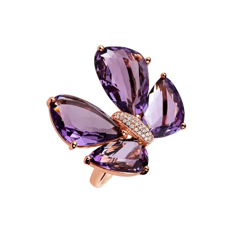 Prsteň s diamantmi a ametystmi Dreamy Butterfly