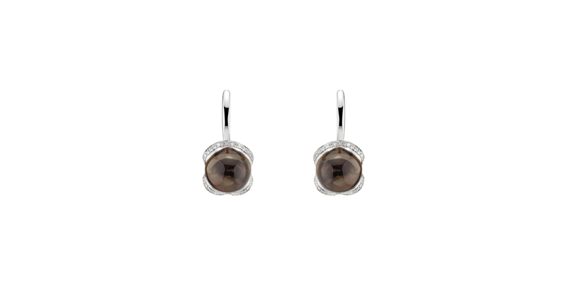 Náušnice 14kt biele zlato s diamantom a smoky quartzom Rainbow Wish