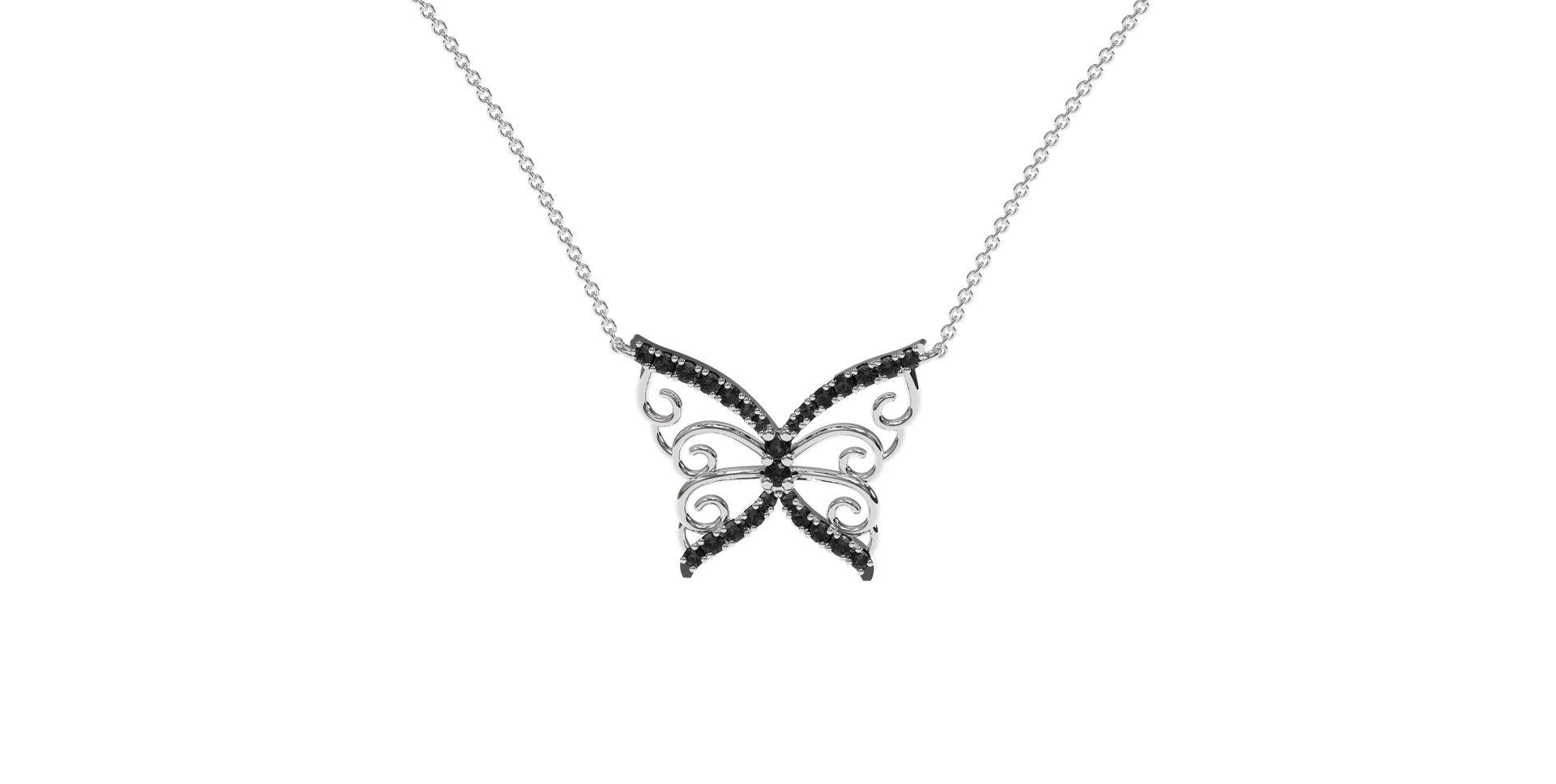 Náhrdelník s čiernymi a bielymi diamantmi Butterfly