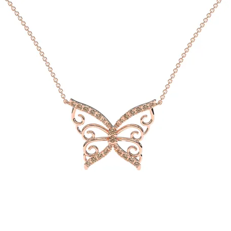 Náhrdelník s hnedými a bielymi diamantmi Butterfly
