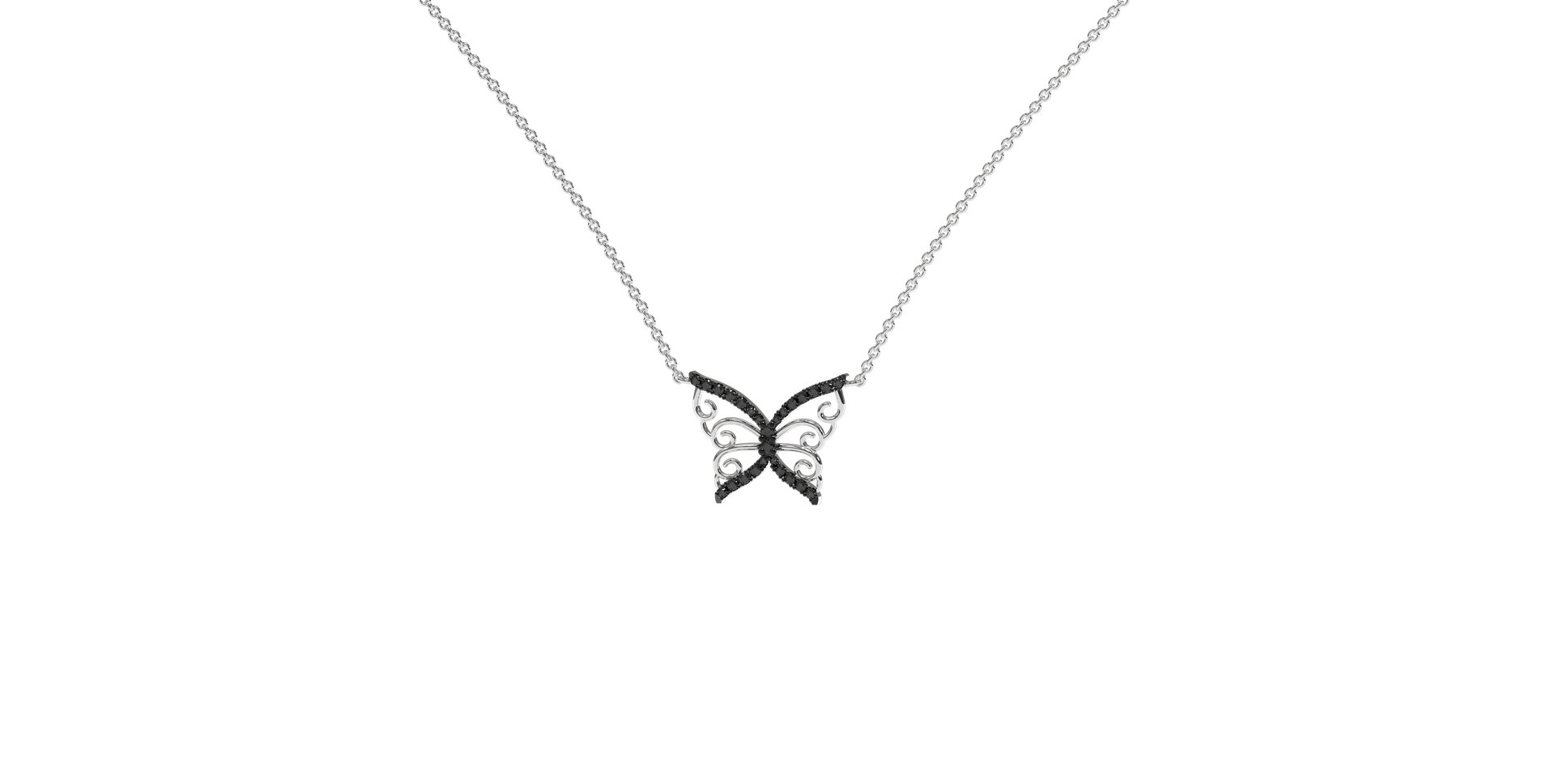 Náhrdelník s čiernymi a bielymi diamantmi Shiny Butterfly