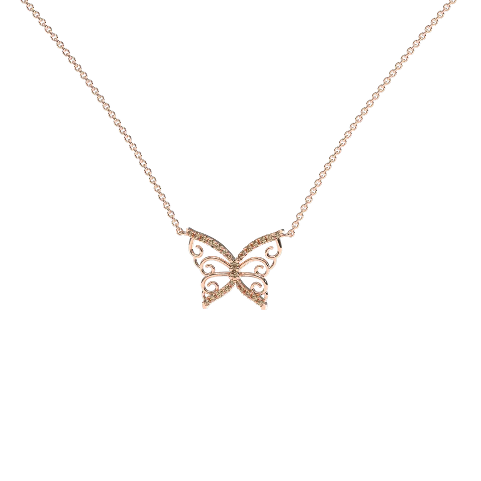 Náhrdelník s hnedými a bielymi diamantmi Shiny Butterfly