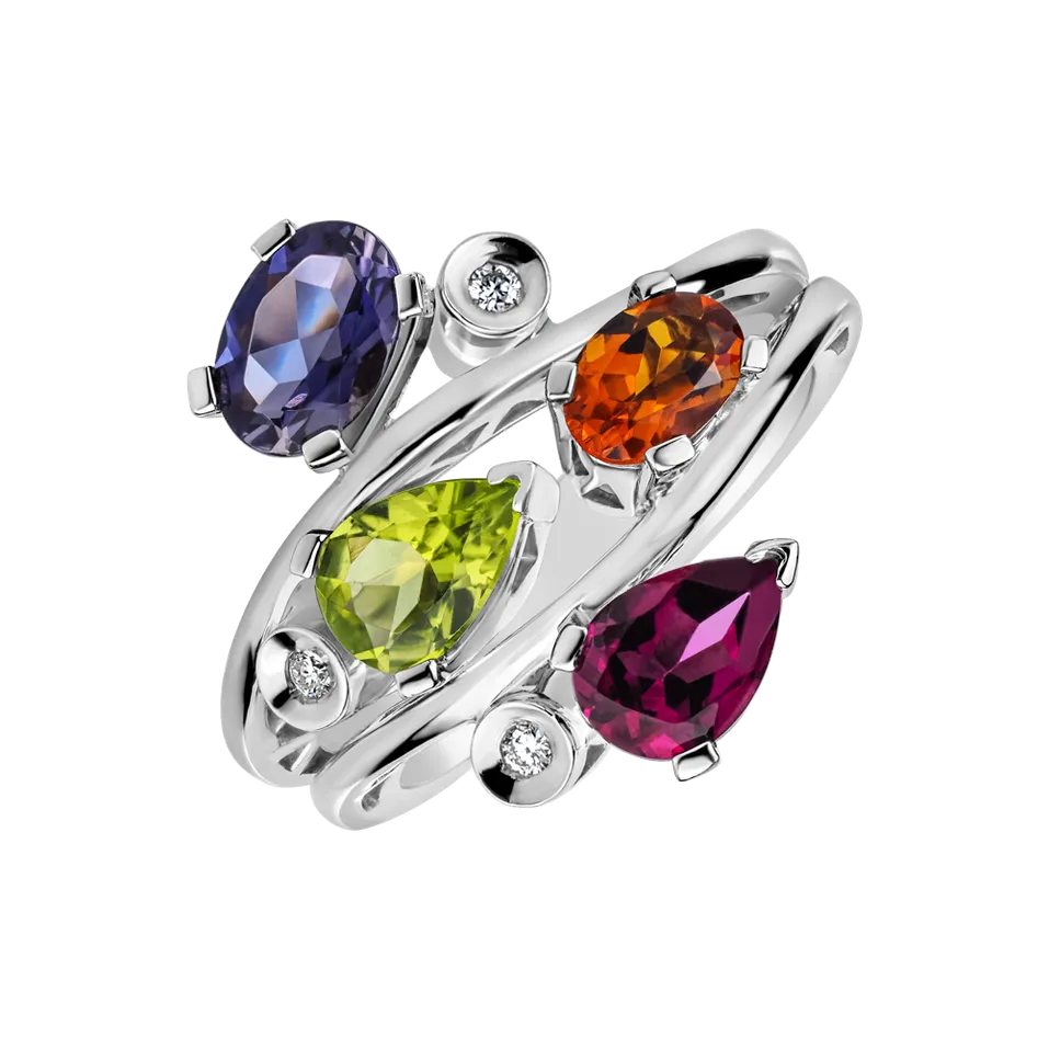 Prsteň s diamantmi a drahými kameňmi Crown Beauty