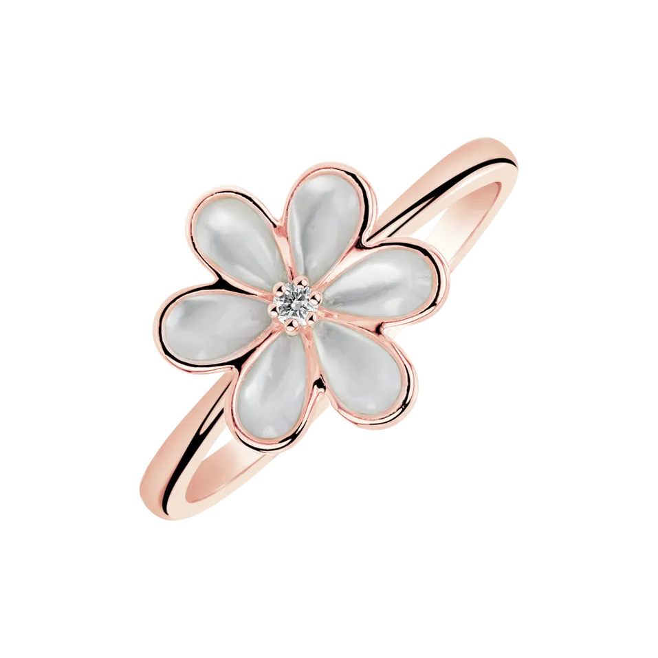 Prsteň s diamantom a perleťou Petals & Dreams