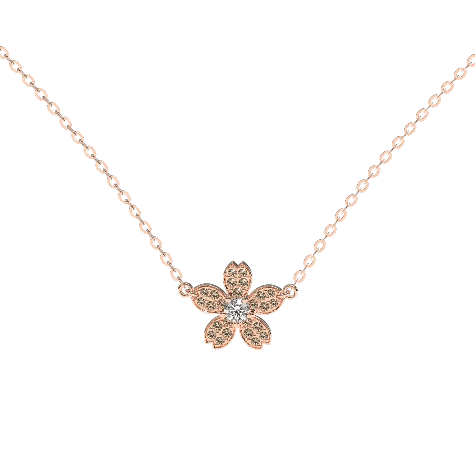 Náhrdelník s hnedými a bielymi diamantmi Flower