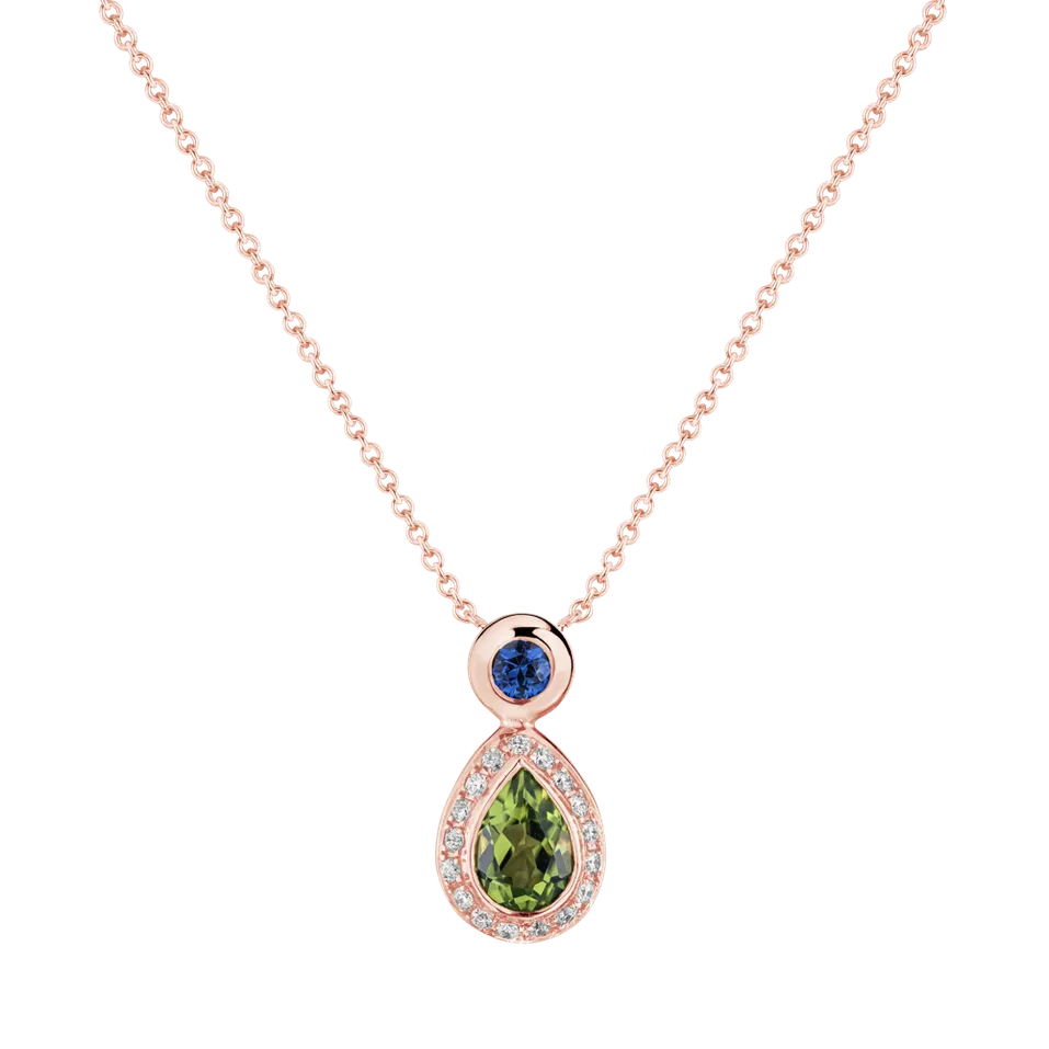 Náhrdelník s diamantmi, peridotom a zafírom Charme