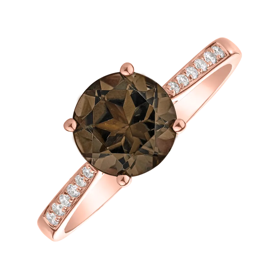 Prsteň s diamantmi a smoky quartzom Bonbon