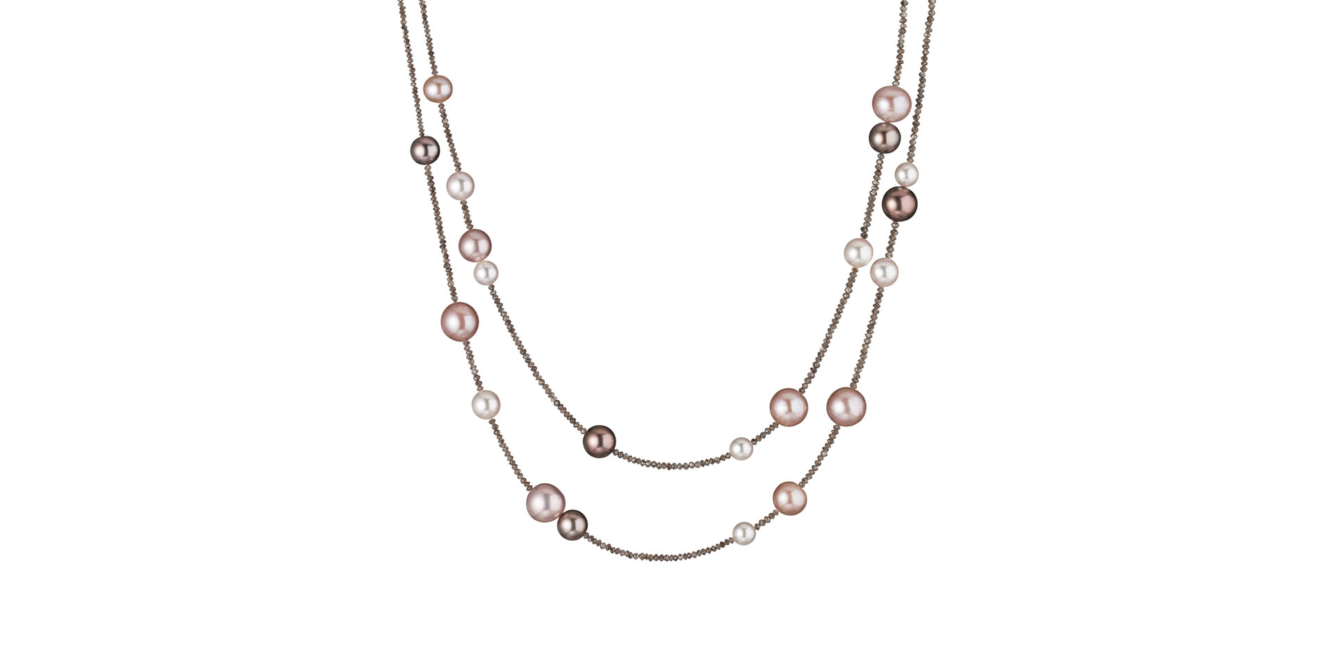 Náhrdelník s diamantmi a morskými bielymi perlami Akoya a hnedými tahitskými perlami Castaway