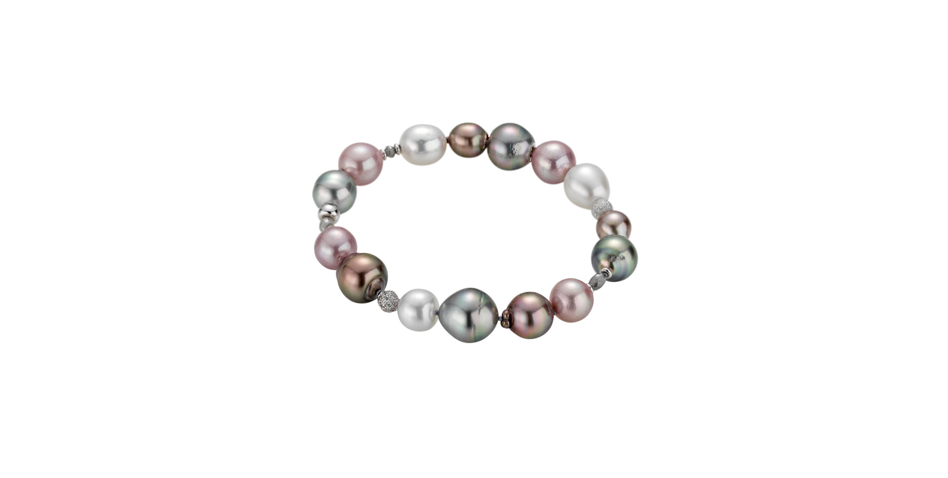 Náramok s diamantmi a morskými bielymi perlami a multicolor tahitskými perlami Metropolitan