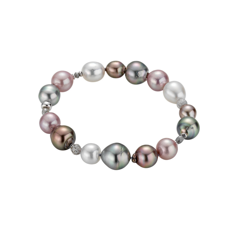 Náramok s diamantmi a morskými bielymi perlami a multicolor tahitskými perlami Metropolitan