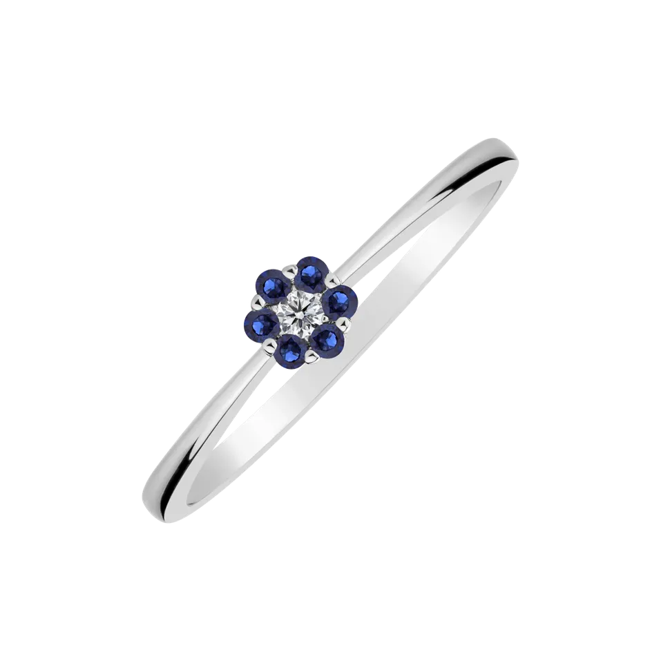 Prsteň s diamantom a zafírmi Shiny Flower
