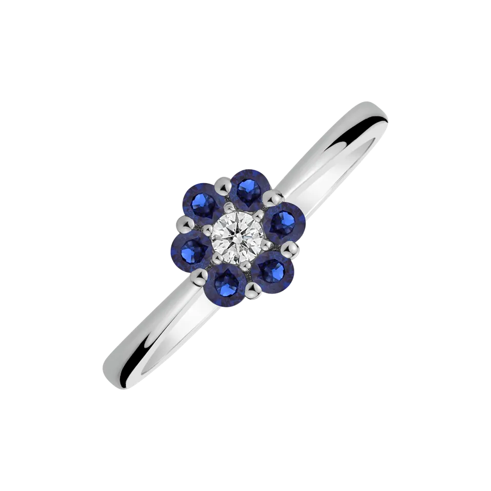 Prsteň s diamantom a zafírmi Shiny Flower