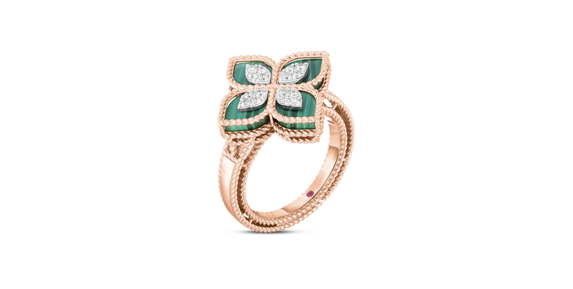 Prsteň s diamantmi a malachitom Princess Flower
