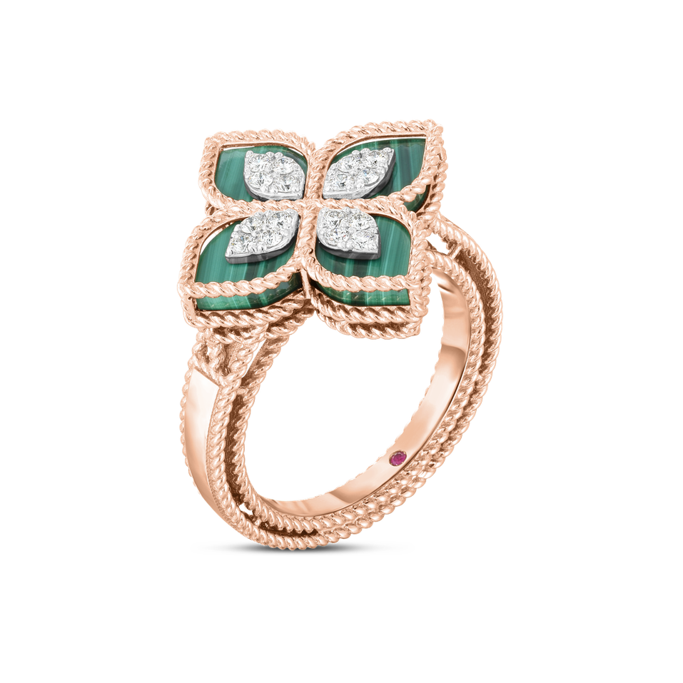 Prsteň s diamantmi a malachitom Princess Flower