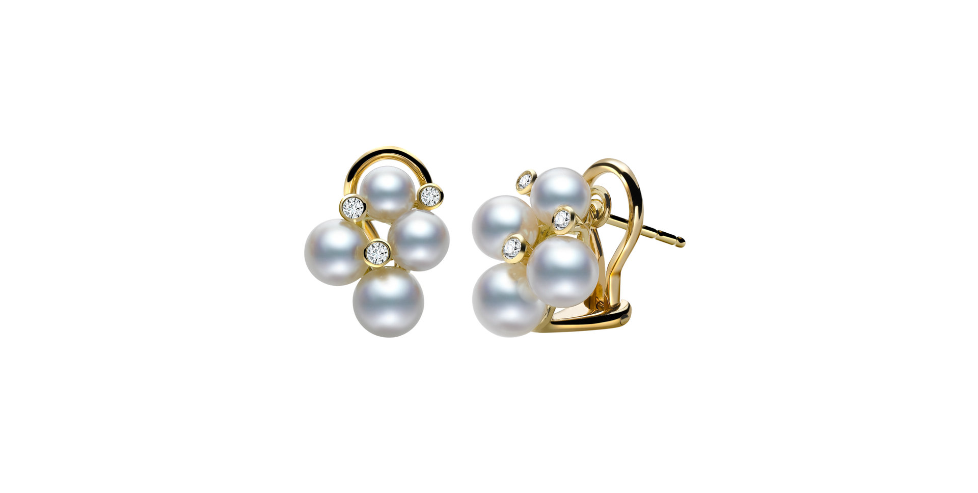 Náušnice s diamantmi a bielymi morskými perlami Akoya Bubble Pearl