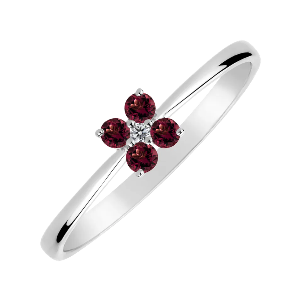 Prsteň s diamantom a rhodolitmi Divine Bloom