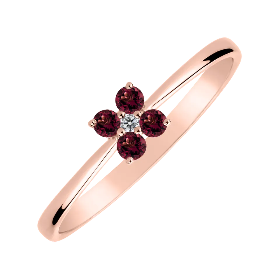 Prsteň s diamantom a rhodolitmi Divine Bloom