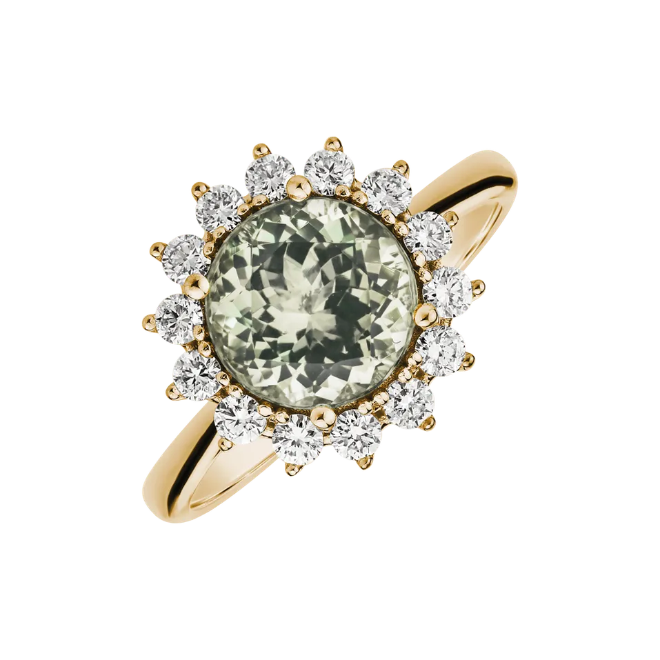 Prsteň s diamantmi a ametystom green Stellar Sun