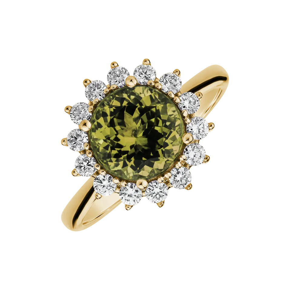 Prsteň s diamantmi a peridotom Stellar Sun