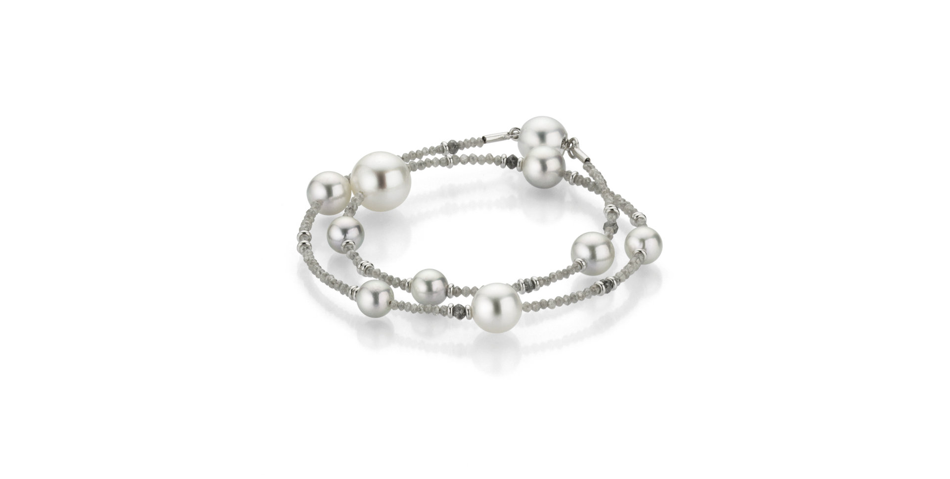 Náramok s diamantmi a morskými prírodnými perlami Akoya  + bielymi Južnými  perlami Castaway