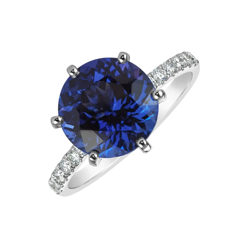 Prsteň 14kt biele zlato s diamantom a tanzanitom Eternal Love