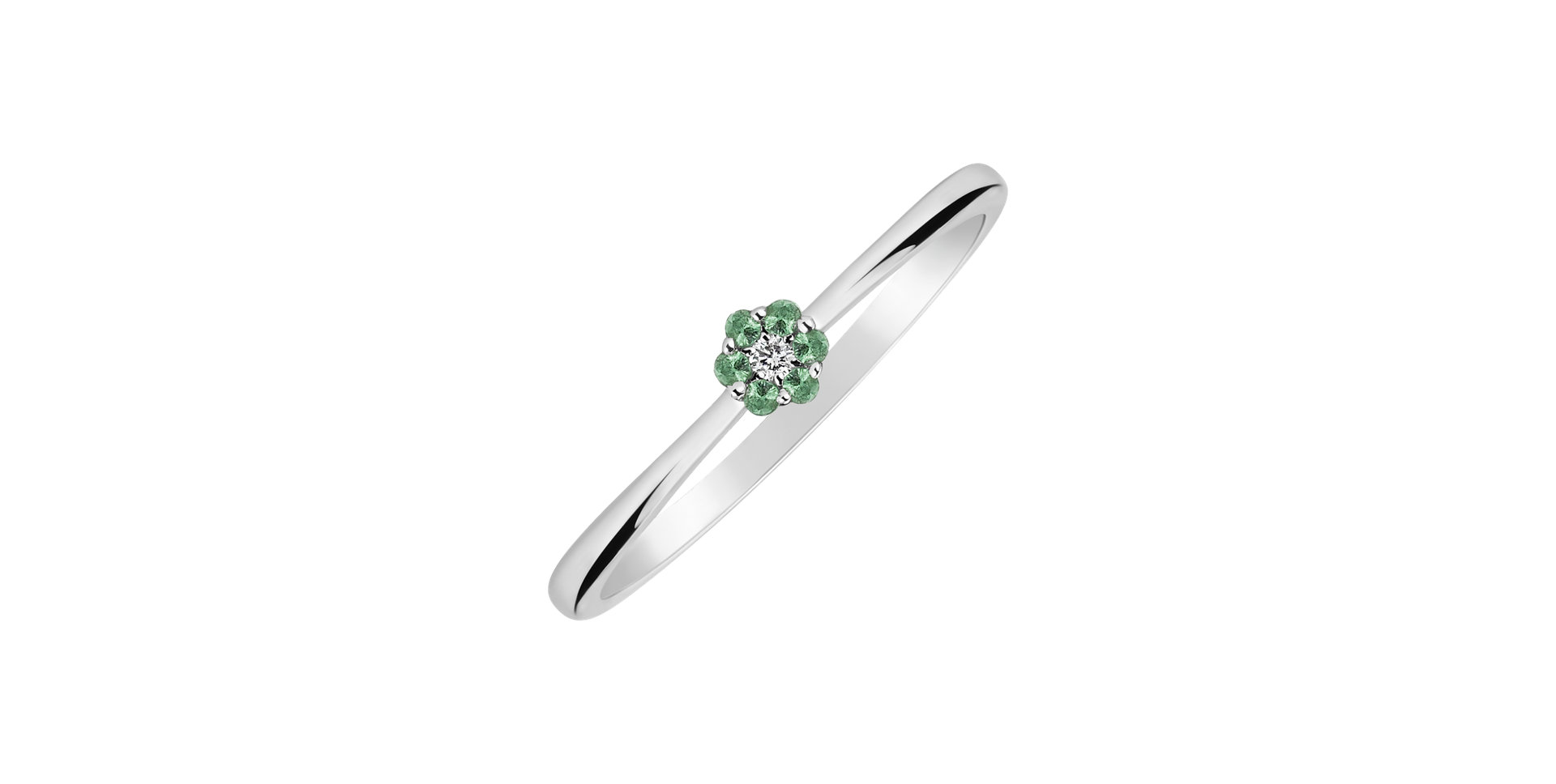 Prsteň 14kt biele zlato s diamantom a smaragdom Prsteň ALO Shiny Flower