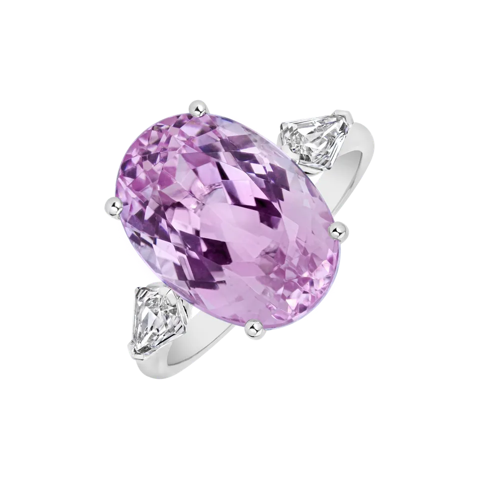 Prsteň s kunzitom a diamantmi Pink Dream