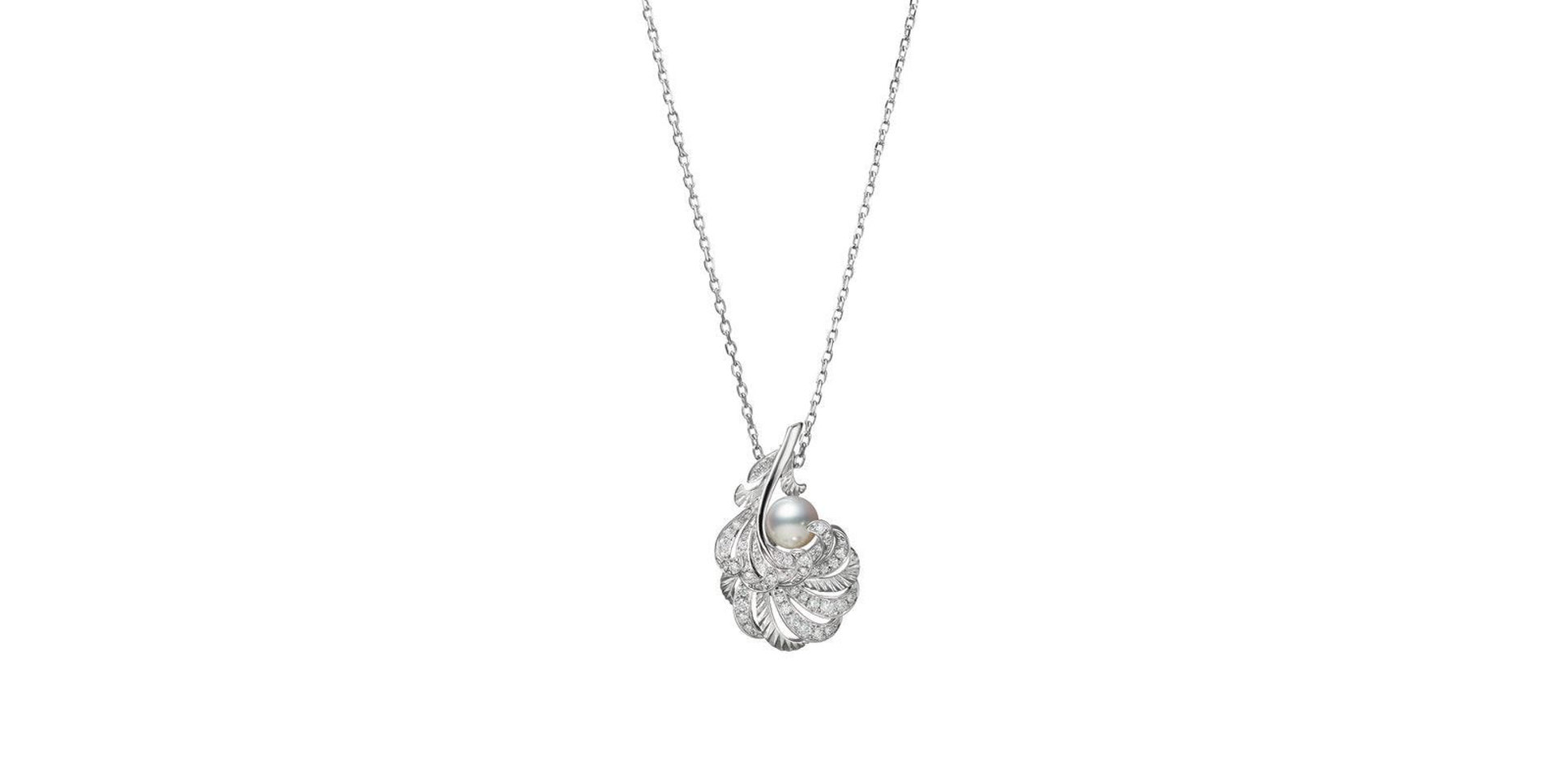 Náhrdelník s diamantmi a morskou bielou perlou Akoya Feather Collection