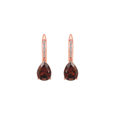 Diamond earrings with Garnet Tearfall