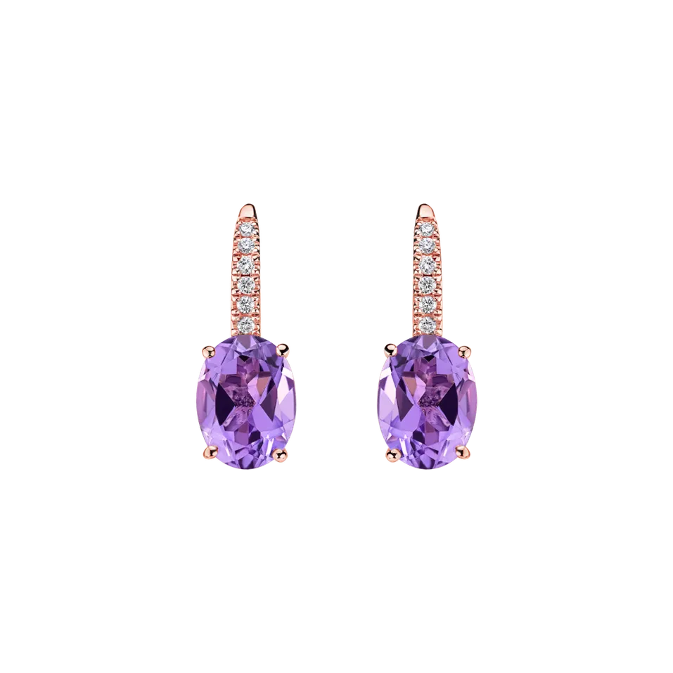 Náušnice s diamantmi a ametystom Niké Elegance