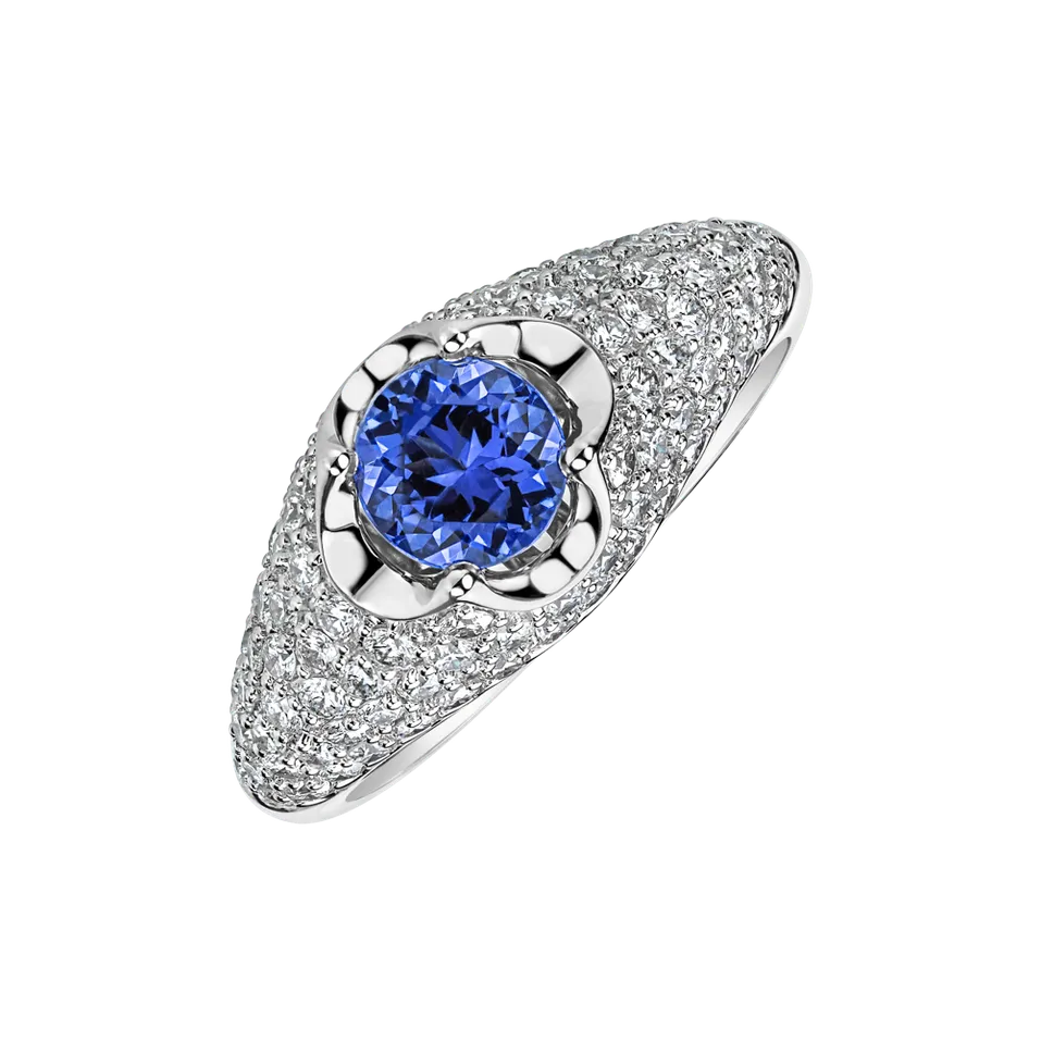 Prsteň s diamantmi a tanzanitom Deluxe Quatrefoil