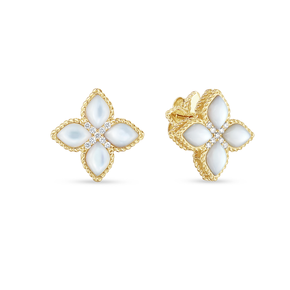 Náušnice s diamantmi a perleťou Princess Flower VENETIAN