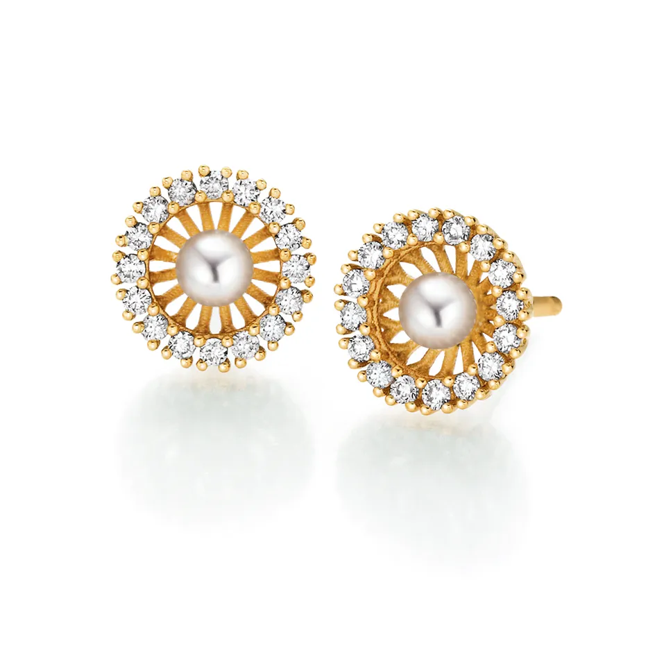 Náušnice s diamantmi a perlou Swing Boho Pearl