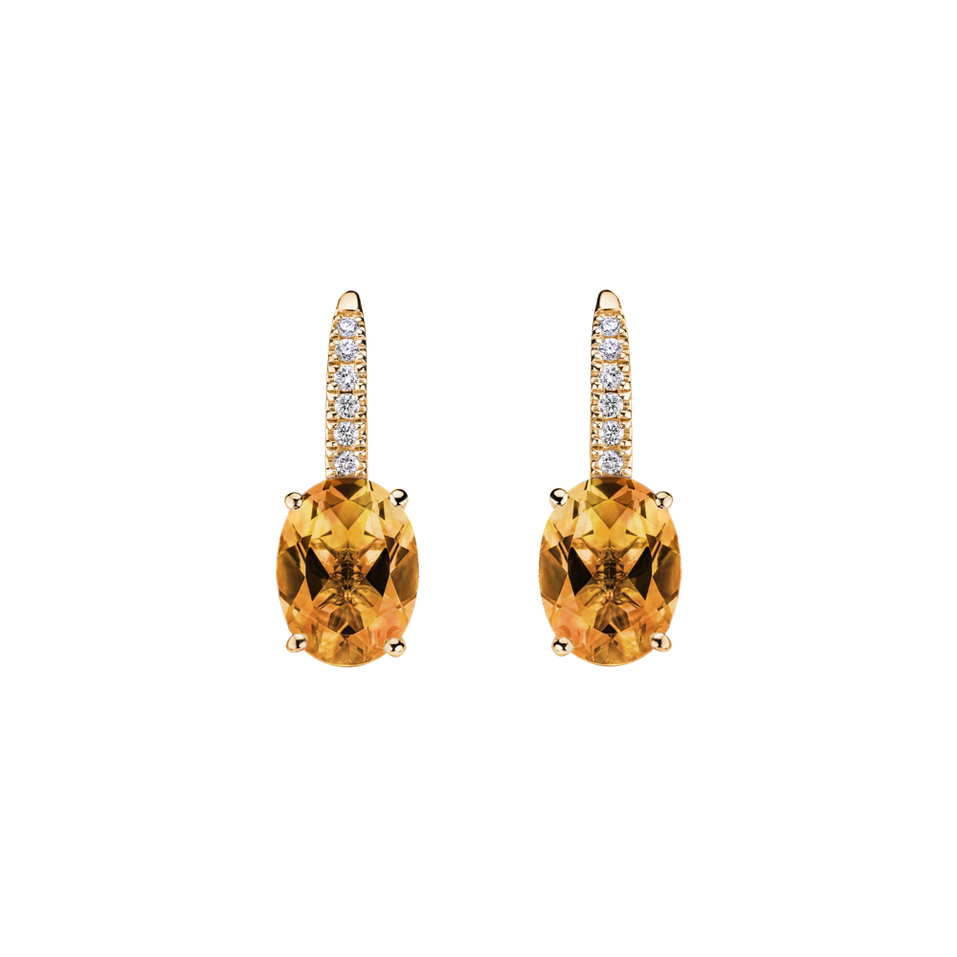 Náušnice s diamantmi a citrínom Iris Elegance