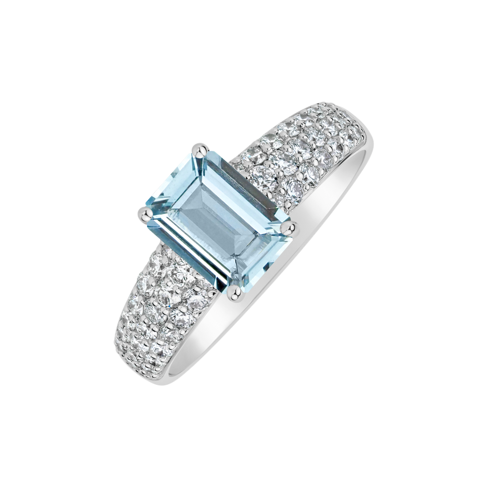 Prsteň s diamantmi a akvamarínom Diamond Whisper