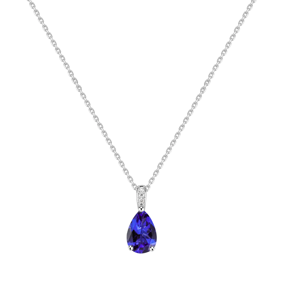 Náhrdelník s diamantmi a tanzanitom Teardrop
