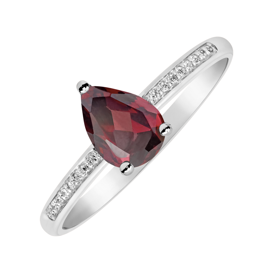 Prsteň s diamantmi a rhodolitom Teardrop